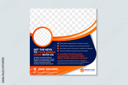 get the keys to your dream home with us, rent and sale social media advertising posts digital marketing vector. Unique geometric modern square template layouts poster and promo banners design. photo