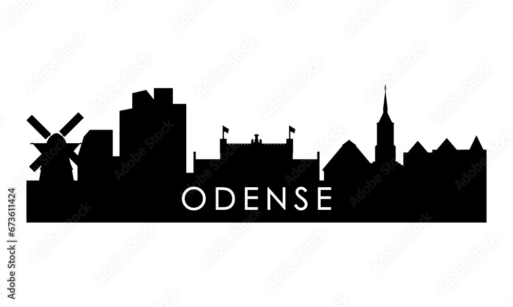 Odense skyline silhouette. Black Odense city design isolated on white background.