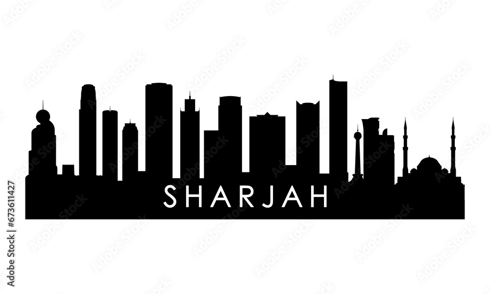 Sharjah skyline silhouette. Black Sharjah city design isolated on white background.