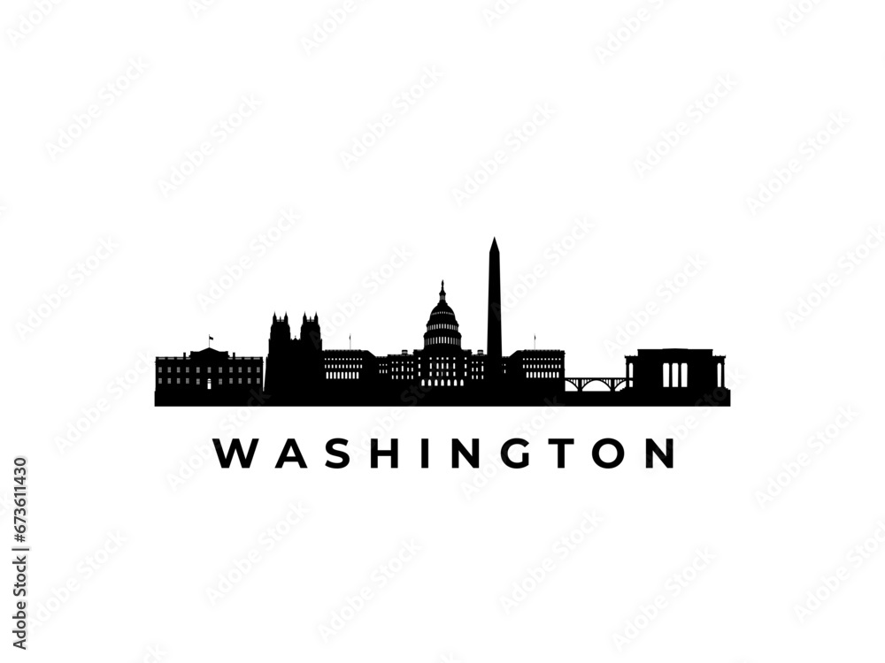 Vector Washington DC skyline. Travel Washington DC famous landmarks. Business and tourism concept for presentation, banner, web site.