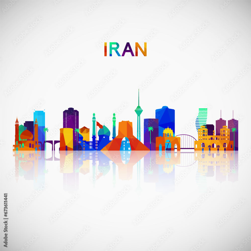Iran skyline silhouette in colorful geometric style. Symbol for your design. Vector illustration.