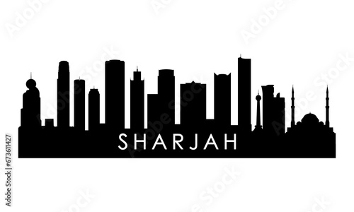 Sharjah skyline silhouette. Black Sharjah city design isolated on white background.