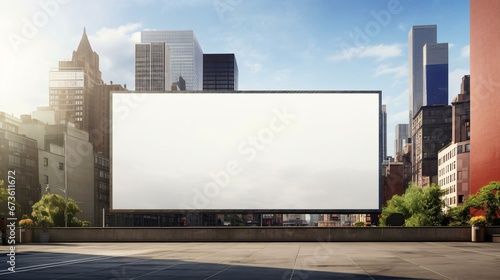 a large white billboard in a city