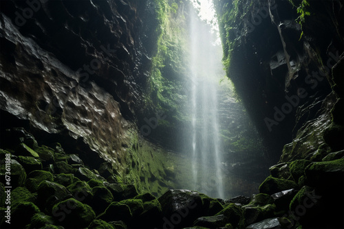 view of the waterfall in the cave