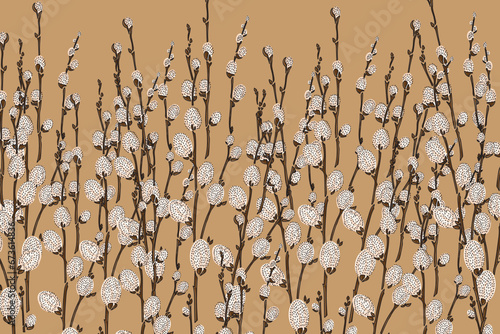 Illustration, Abstract of Pussy willow flower on brown background.