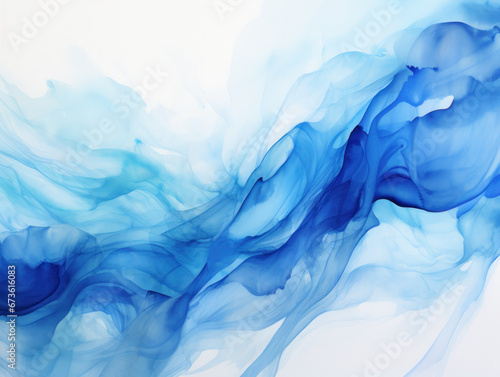 Abstract Water Ink Wave with Cobalt Streaks Watercolor Texture