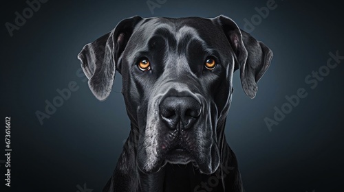 a black dog with orange eyes