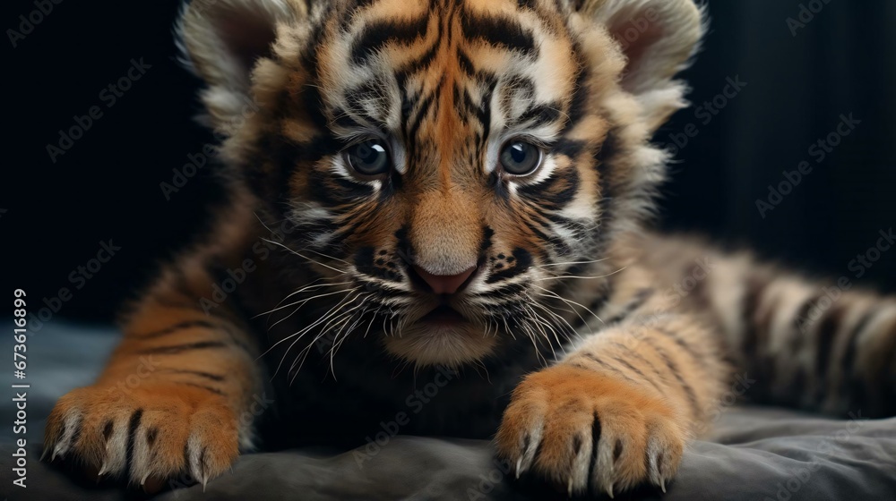 a tiger cub lying down