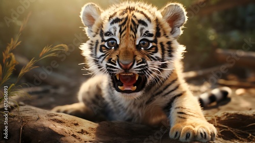 a tiger with its mouth open photo