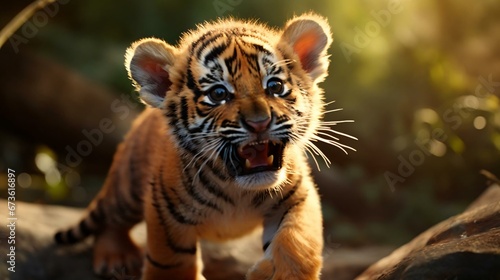 a baby tiger running photo