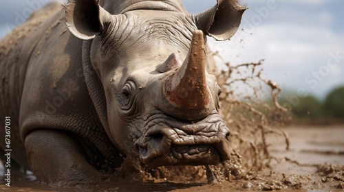 a rhino with its mouth open