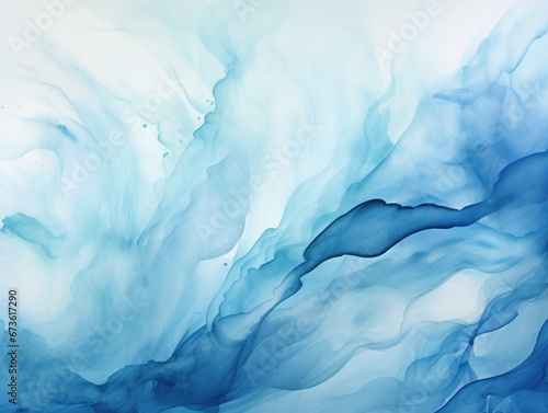 Abstract Ink Wave Merging in Sky Blue and White
