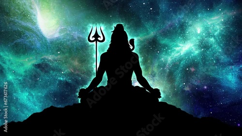 Lord Shiva Meditating on Kailash Parvat in Space. Maha Shivratri Mahadev in Space photo