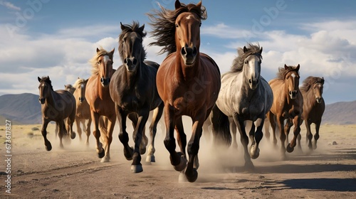 a group of horses running