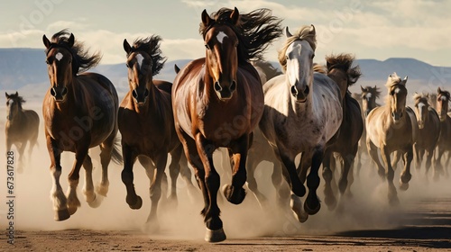 a group of horses running