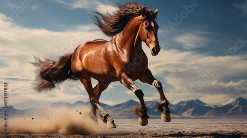 a horse running in the desert photo