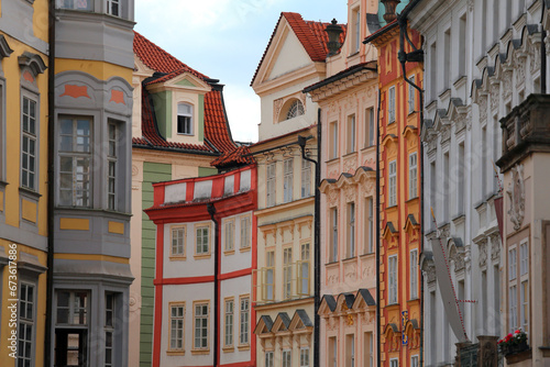 Central European style building facades with bright vibrant colors