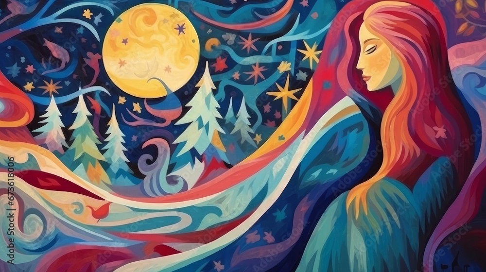 woman at Christmas in the forest woman at Christmas in the forest