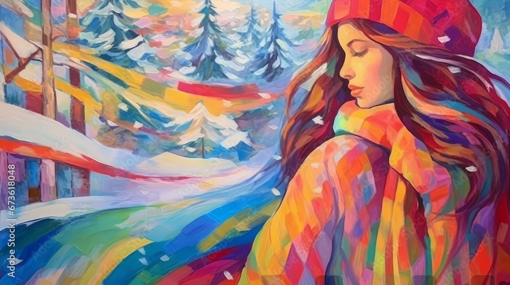woman at Christmas in the forest