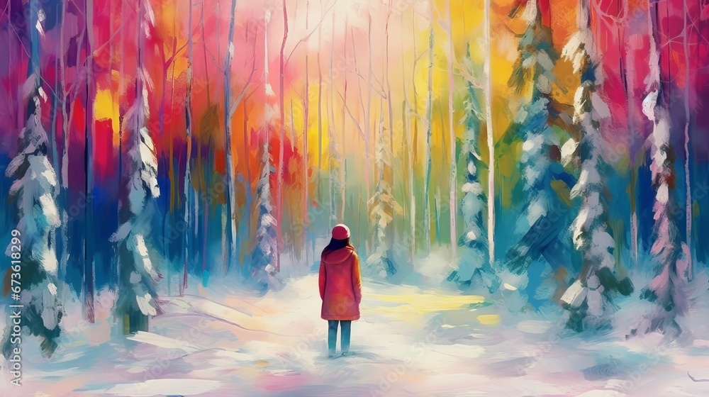 Obraz premium woman at Christmas in the forest