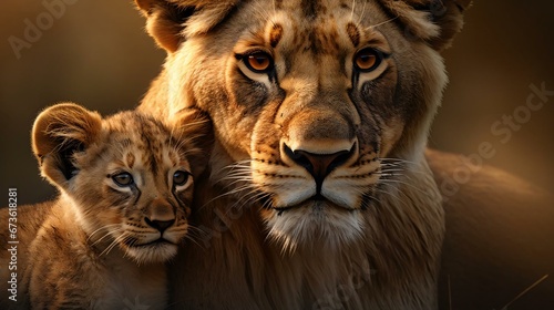a lion and a cub