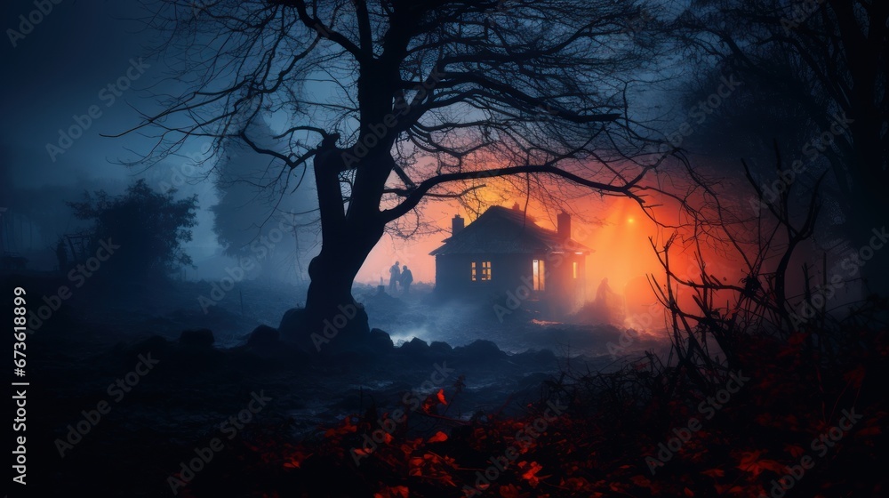 Obraz premium house in the forest at night