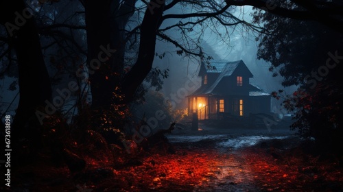 house in the forest at night