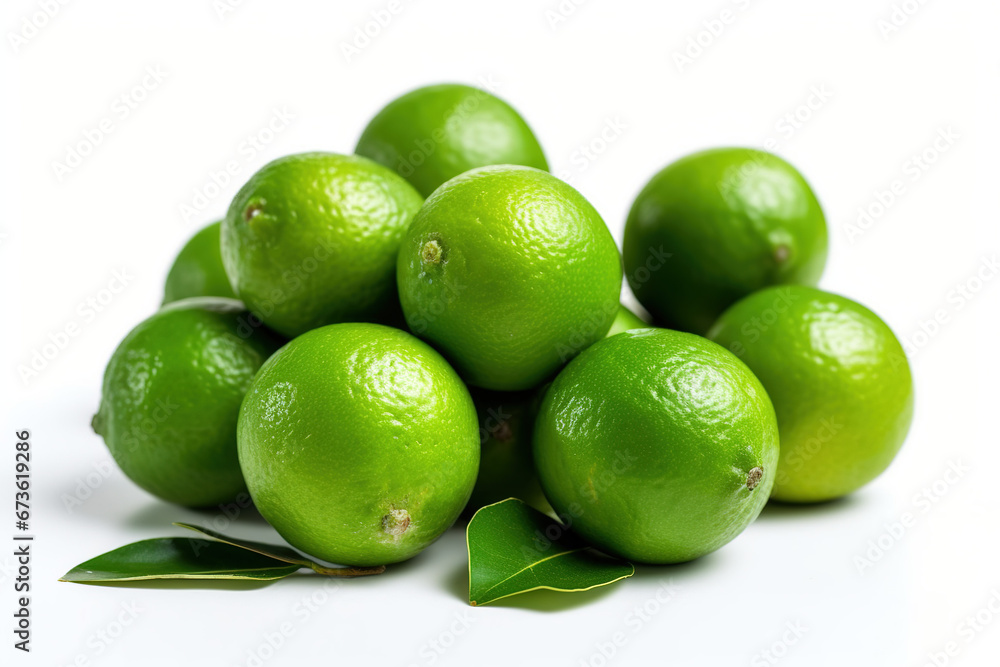 fresh green limes on a white background fresh green limes on a white background