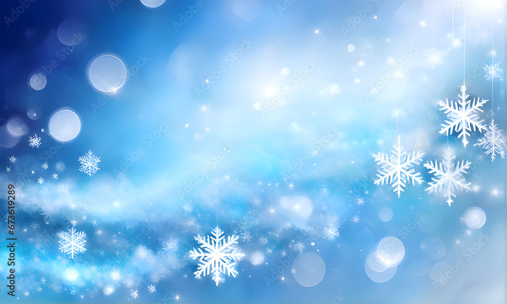 Blue Christmas background with snow and snowflakes