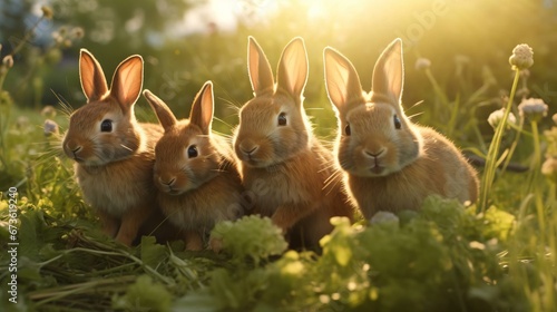 a group of bunnies in a grassy area