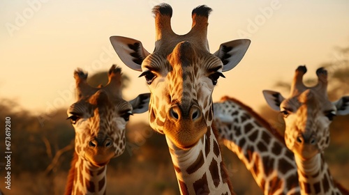 a group of giraffes looking at the camera © KWY