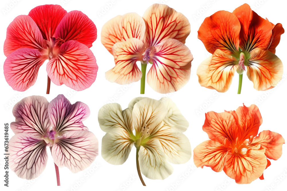 set of 6 Closeup of geranium pelargonium flowers set of 6 Closeup of geranium pelargonium flowers