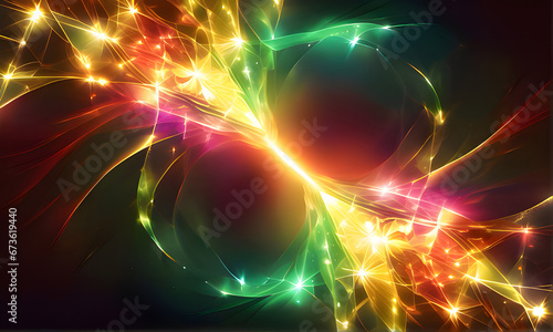 Abstract background with volumetric light, auras, rays, vivid colors reflects © Saly