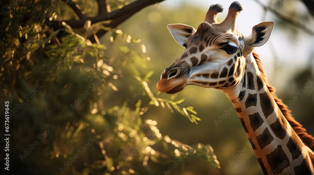 Fototapeta premium a giraffe stands in front of a tree