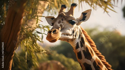 Obraz a giraffe stands in front of a tree