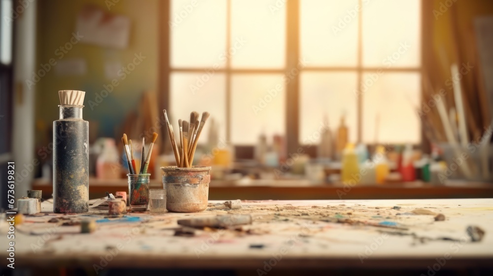 Artist's studio workspace background. Artist's studio workspace background.