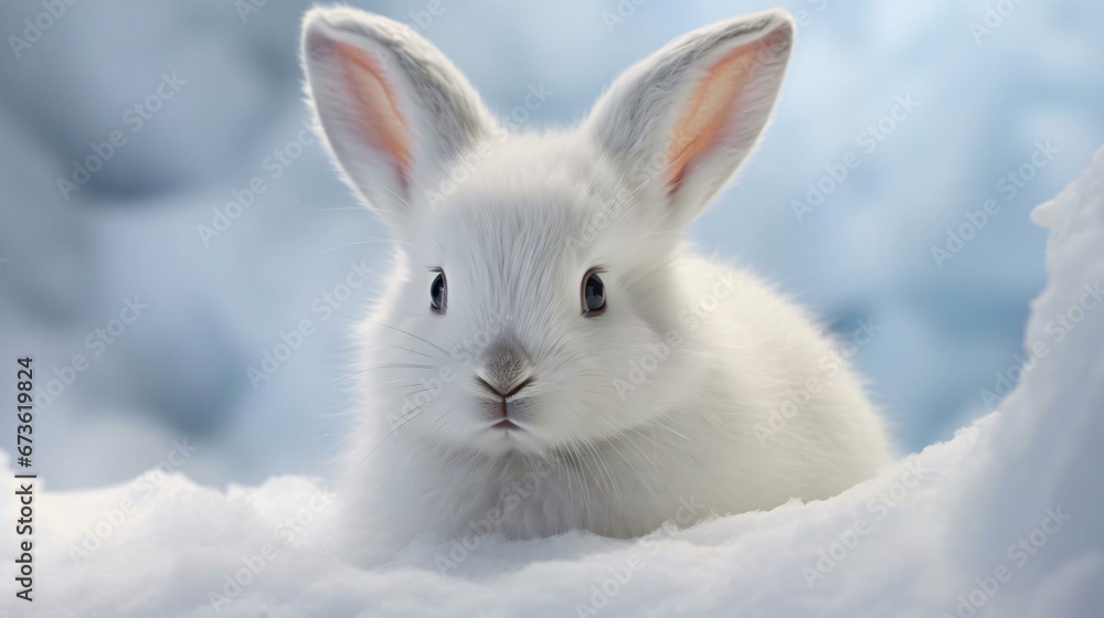Obraz premium a white rabbit in the snow