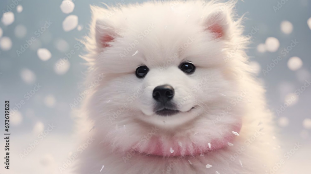 Obraz premium a white dog with a pink collar
