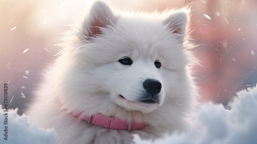 a white dog with a pink collar a white dog with a pink collar
