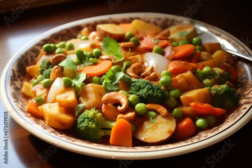 A plate of cashew and vegetable curry