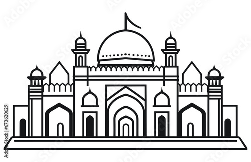 Outline Delhi India City Skyline with Historic Buildings Isolated on White. New Delhi skyline India city buildings vector line.