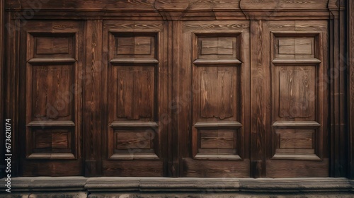 a wood paneled wall with a few doors
