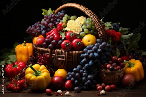 Colorful cornucopia filled with fruits and vegetables, symbolizing abundance and gratitude, Generative AI