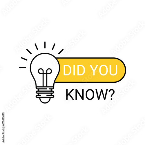Did You Know label design with light bulb and rays. Logo design. Vector illustration.
