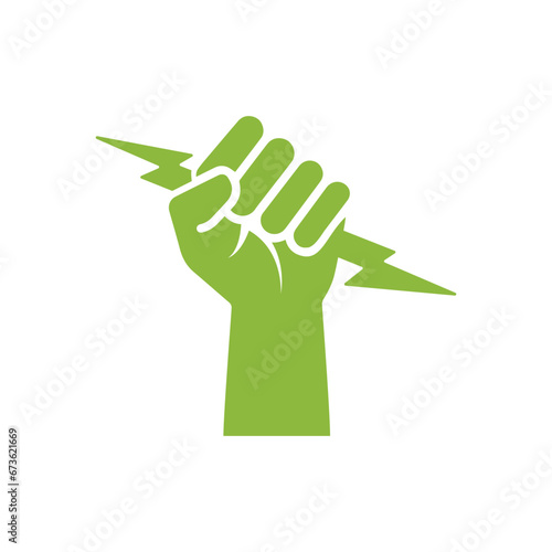 Green Hand Holding Lighting Bolt