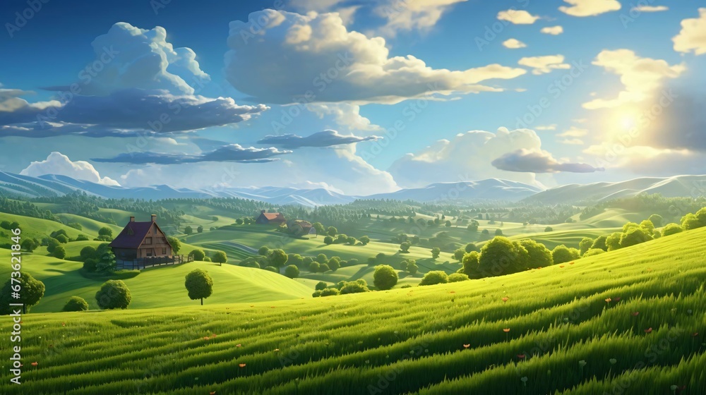 a house in a green field a house in a green field