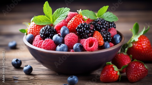 A bowl of colorful and nutritious mixed berries, a burst of vitamins and antioxidants photo