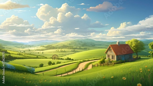 a house in a green field