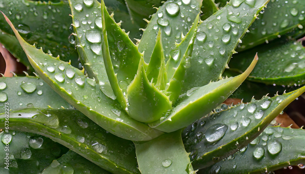 Obraz premium Aloe Vera Macro Photography with Water Droplets