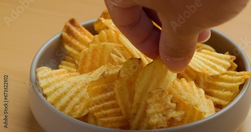 Potato chips crisps in bowl